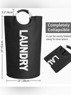 2 for $30 🆕 Collapsible Black Laundry Tote with Metal Ring Handles